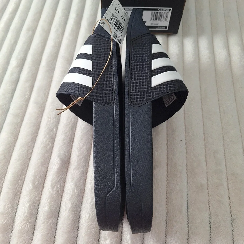 Adidas Mens Adilette Shower Slides Sandals 12 Navy Wht Striped Causal Athleisure